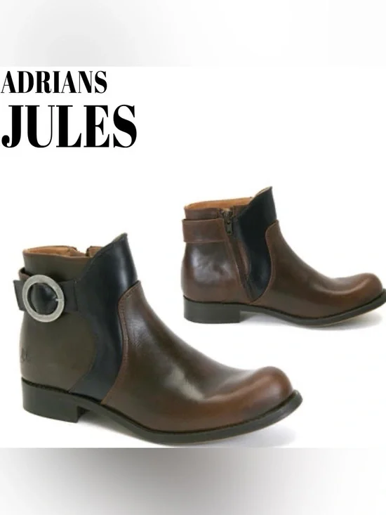 Htf John Fluevog Jules black brown buckle booties 9