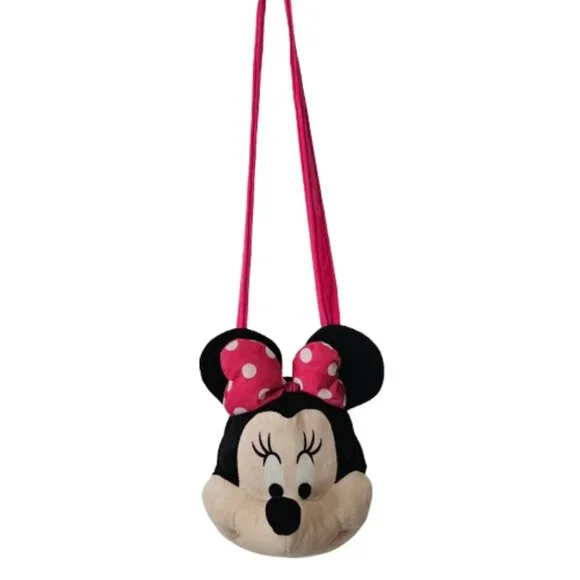 Disney Minnie Mouse Plush Crossbody Bag Fast Forward Pink Polka Dot Bow Purse