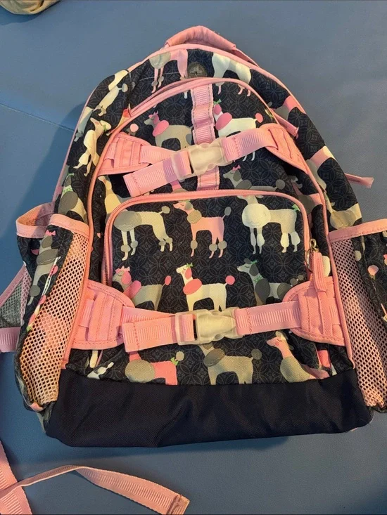 Pottery barn Large Kids Pink & Navy Poodle Print Backpack