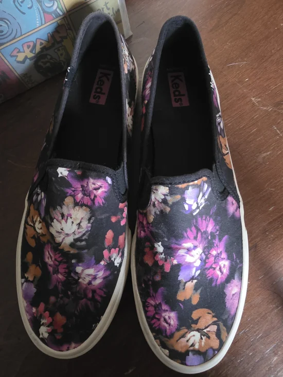 Keds Women's Slip-On Floral Canvas Sneakers - Black/Purple 