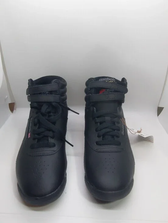 Reebok Classic Freestyle Triple Black High Top Leather Sneaker Womens Size 8
