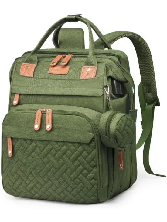 Stylish Waterproof Diaper Bag Backpack with Changing Station & USB Port - Green