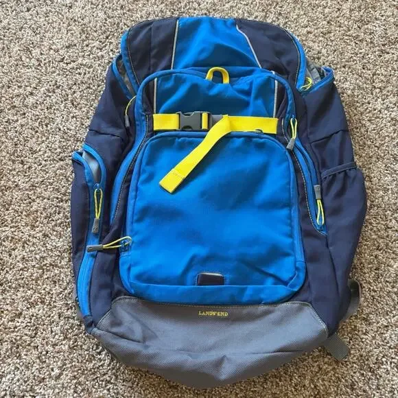 Lands' End ClassMate Large Backpack Blue/Gray with Yellow Straps