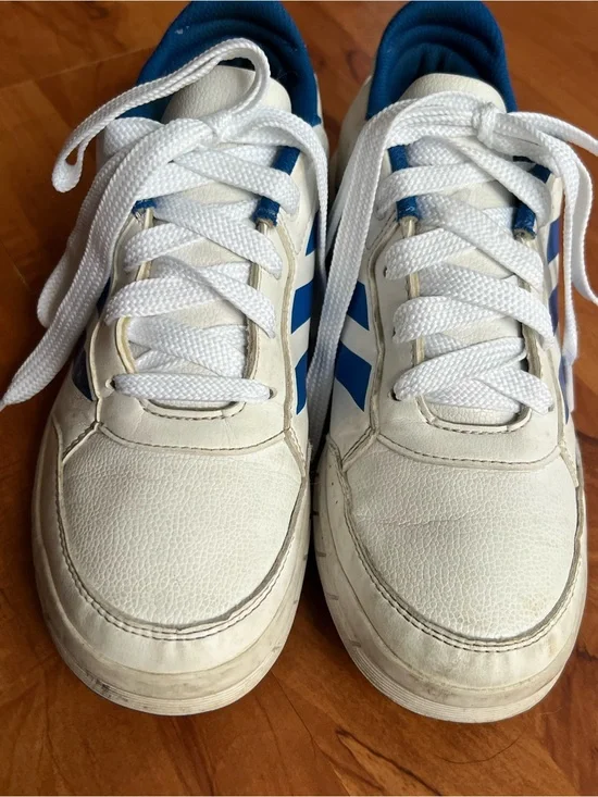 adidas White and Blue Low-Top Sneakers