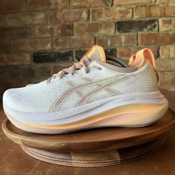 Asics Gel Nimbus 27 Womens Size 9 White Orange Athletic Running Shoes Sneakers