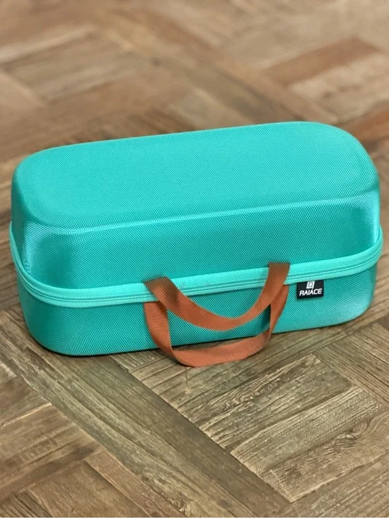PALACE Turquoise Hard-Shell Garment Bag with Brown Handles for Dyson dryer