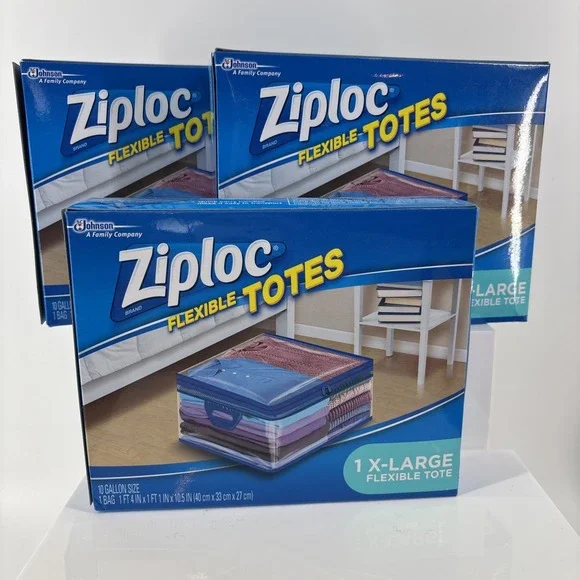 3 Ziploc XL Flexible Totes Storage‎ 10 Gallon Extra Large Heavy Duty zipper NOS
