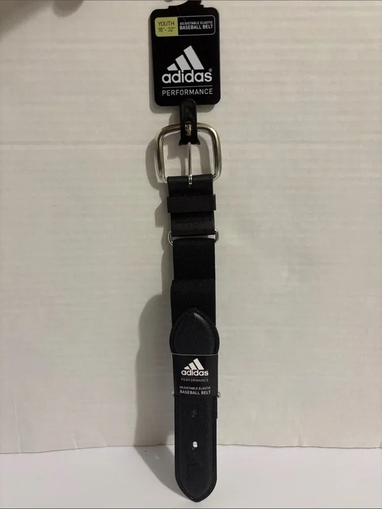 adidas Black Elastic Performance Baseball Belt with Silver Buckle