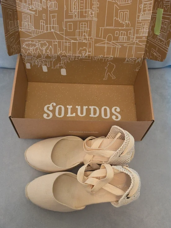 Soludos Beige Lace-Up Espadrilles with Braided Heel