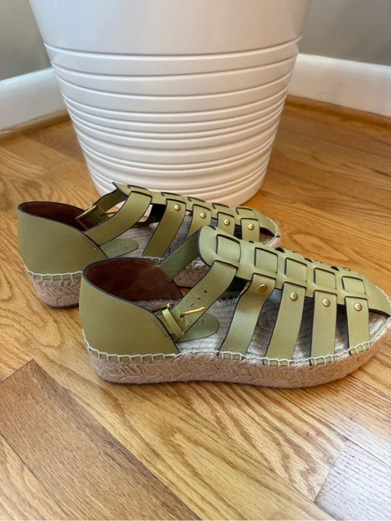 Tory Burch Olive Green Braided Espadrille Wedge Sandals