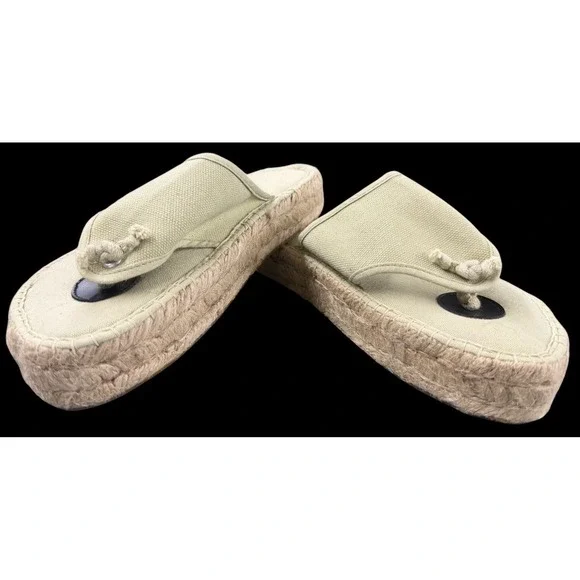 Womens‎ Espadrille Platform Sandals Size 6 Beige Canvas Jute Thong Slip On
