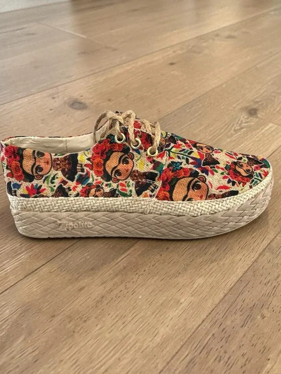 Zipolite Espadrilles Handcrafted Mexico Frida Kahlo Floral Print 25.5 Like New