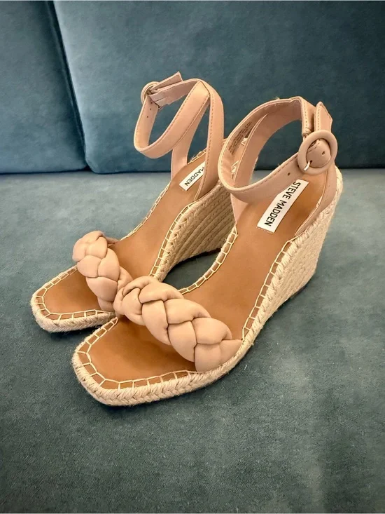 Steve Madden Nude Braided Espadrille Wedge Sandals