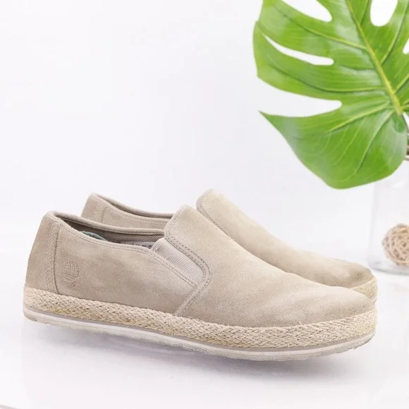 Timberland Womens Eivissa Sea Slip On Shoes Size 10 Tan Cream Suede Espadrilles
