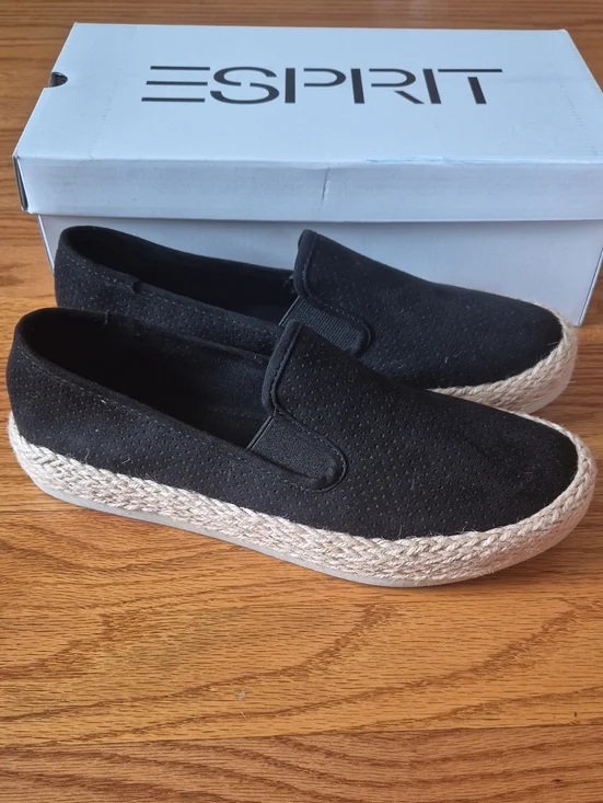 Esprit Black Slip-On Espadrilles with Jute Trim