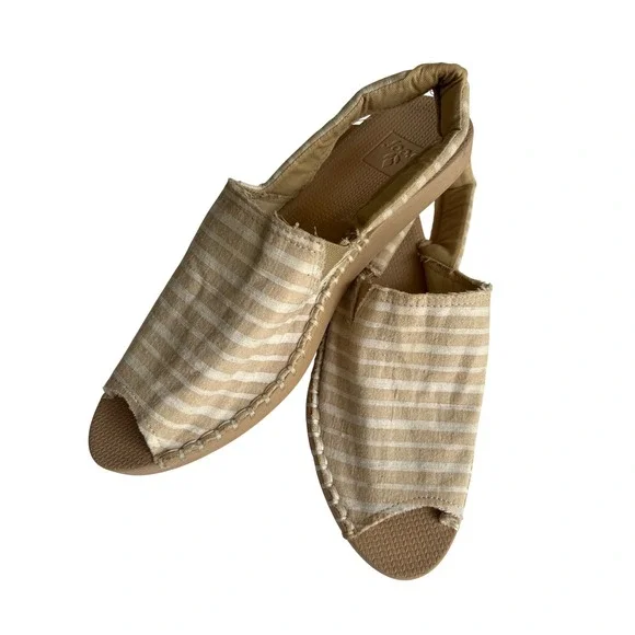 Reef Beige and Cream Striped Espadrille Slide Sandals