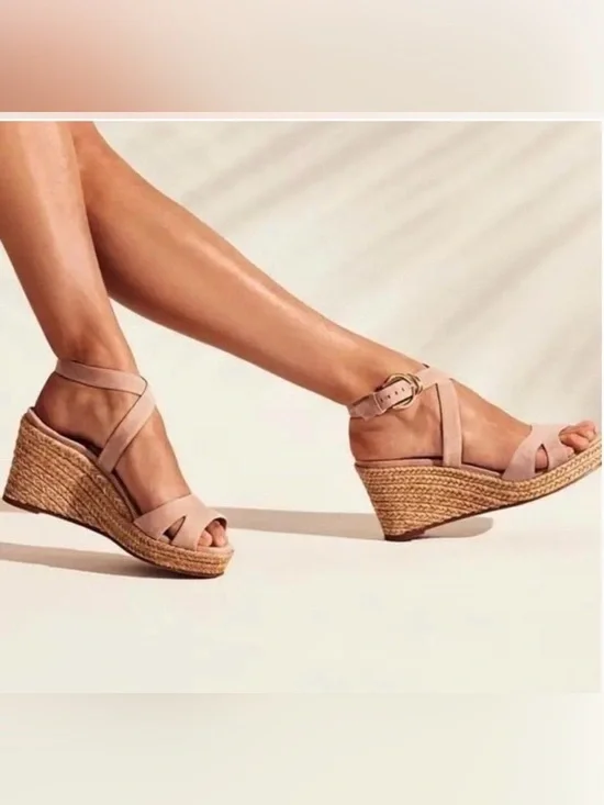 Stuart weitzman 8.5 blush espadrille wrap wedges