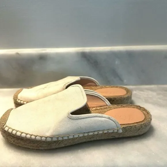 J. Crew Canvas Jute Sole Notched Espadrille Slip-on Mules Ivory White Size 7.5