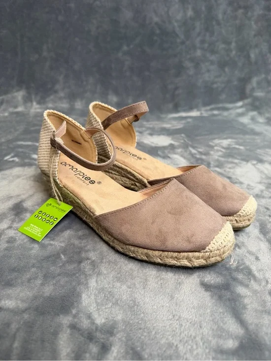 Annapiee Taupe Suede-Look Espadrille Ankle-Strap Flats