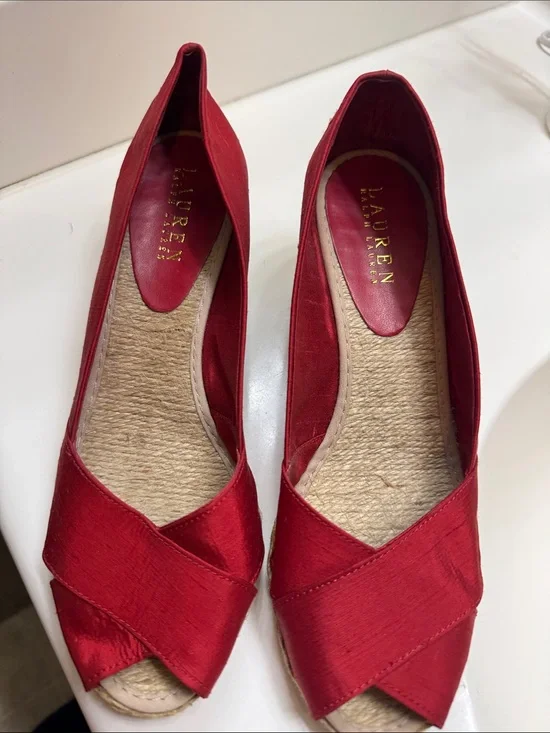 Lauren Ralph Lauren Red Women's Espadrille Peep-Toe Flats