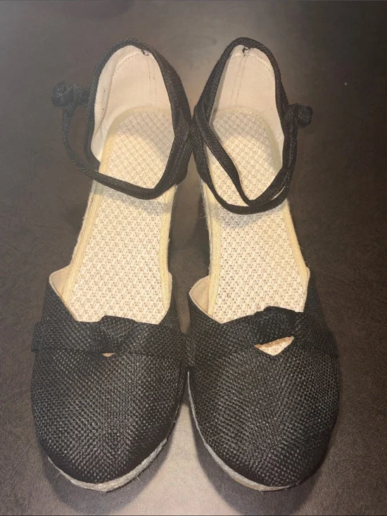 Black Ankle-Tie Women’s Espadrille Wedges