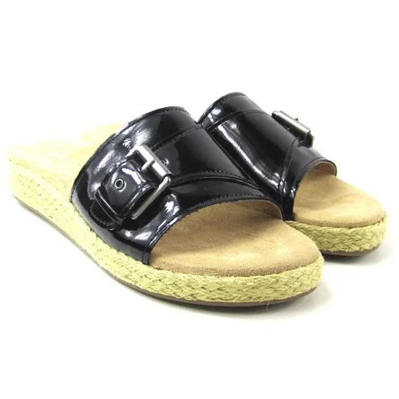 Aerosoles Glorify Women's Black Espadrille Platform Sandal‎ Buckle Size 9 M