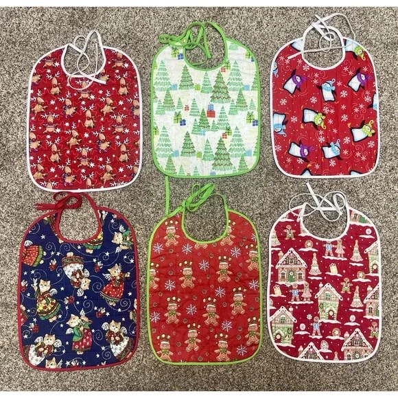 Lot‎ Of 6 Quilted Handmade Christmas Shirt protector Bib Large Size 12