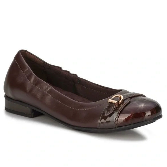 Ros Hommerson Brown Leather & Patent Ballet Flat with Gold Accent
