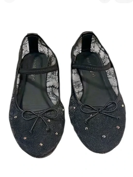 Madden Girl Mesh Lace Rhinestone Maryjane Ballet Flats Slip On Flat Shoes Sz 7.5