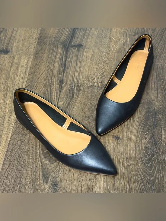 J. Crew Black Pointed-Toe Leather Flats size 6