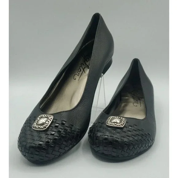Brighton 'Barb' Black Leather Ballet Flats w/Silver Accent / Charm Size 8M