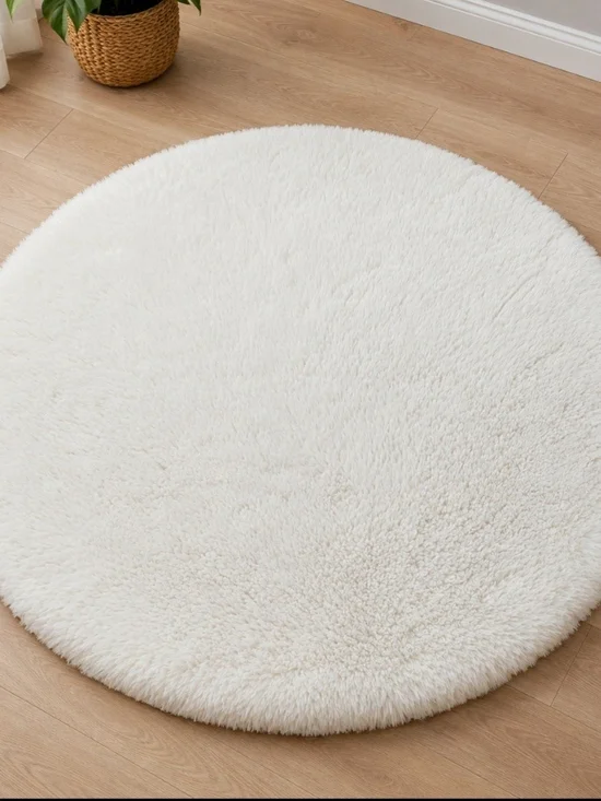 Plush Round Bath Rug - Cream Shag Finish