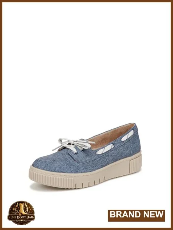 Blue Denim Women's Slip On Boat Shoe with Platform Heel