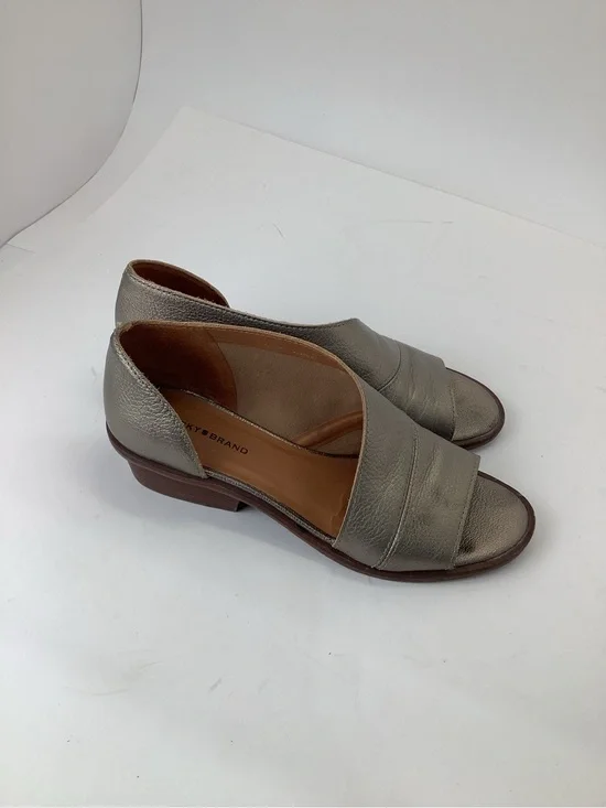 Lucky Brand Women's Serkie Metallic Gray Leather Open-Toe Flats size 6.5‎