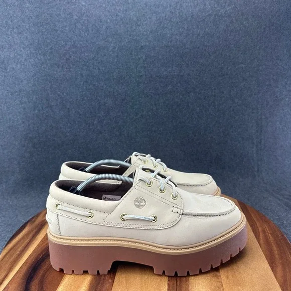 Timberland Stone Street Boat Shoe Beige Leather Platform Lug Sole TB0A6AVY236 10