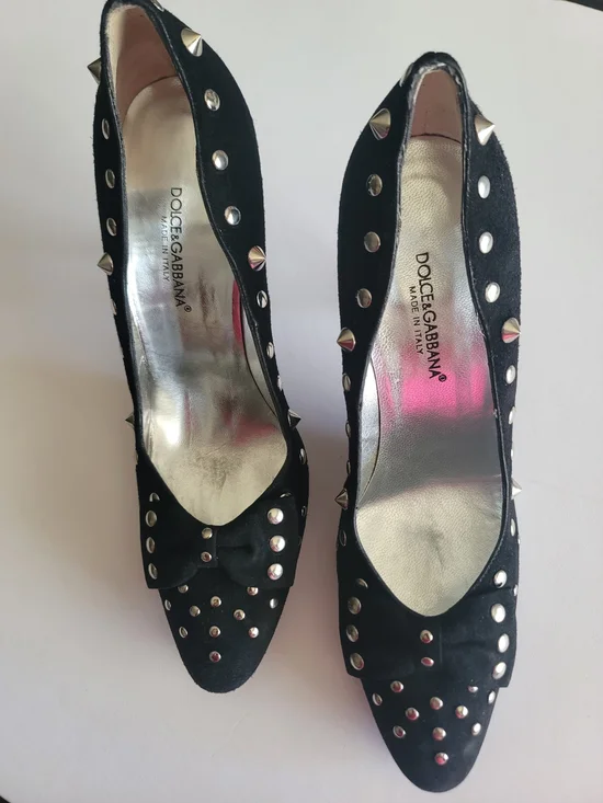 Dolce & Gabbana Black Studded Almond Toe Pumps, EUR 39.5