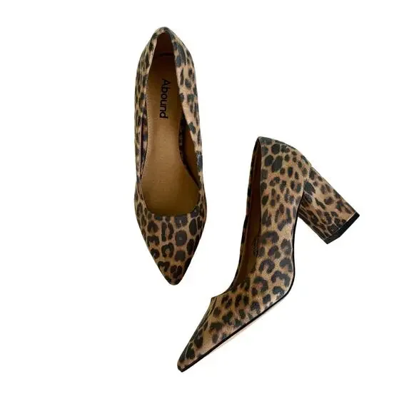 Abound Audry Beige Leopard Print Block Heel Pointed Toe Pumps Size 6.5