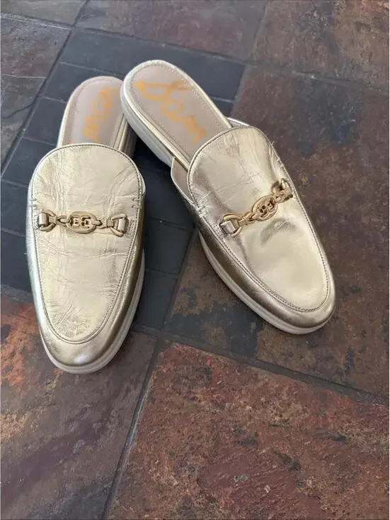SAM EDELMAN Gold LEATHER Sz 10 Slip On Woman’s Shoes MADE IN Vietnam
