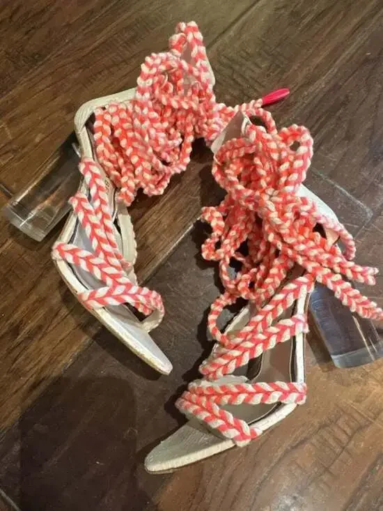 Francesca Bellavita Don't Call Me Doll Neon Rope Lace-Up Heels Size 39