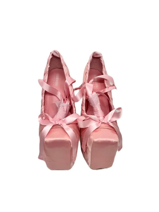 Limited Edition Finesse Porsha Pink Satin Ballet Platform Heels/Size 8/NWB.