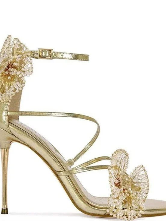 Evanthe Metallic Beaded Ornament Dress Sandals - Gold - Stiletto - Size 8