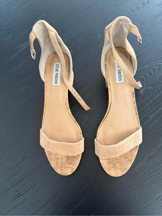 Steve Madden Tan Suede Cork Block Heel Sandals
