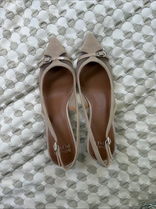 Donald J. Pliner Taupe Pointed Toe Slingback Pumps