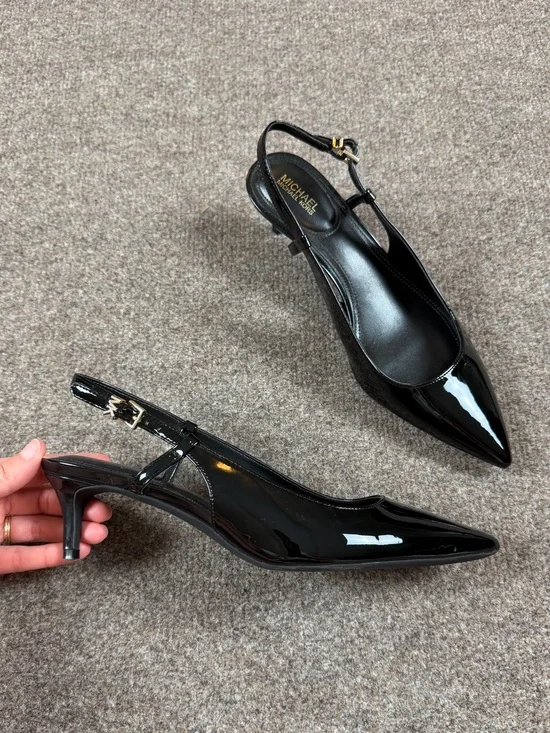 Michael Kors Black Patent Leather Pointy Toe Sling Back Kitten Heels‎ Women’s 8
