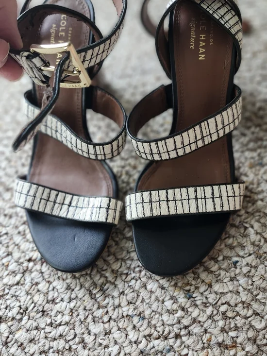 Cole Haan Black and White Striped Leather Sandals