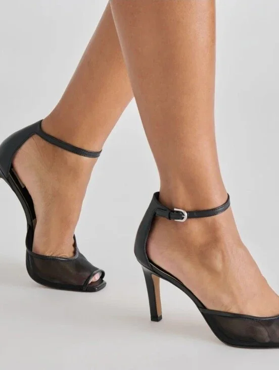 🖤▪️Dolce Vita ▪️Serlo Mesh Heels Onyx Mesh Black Ankle-Strap Peep-Toe Heels