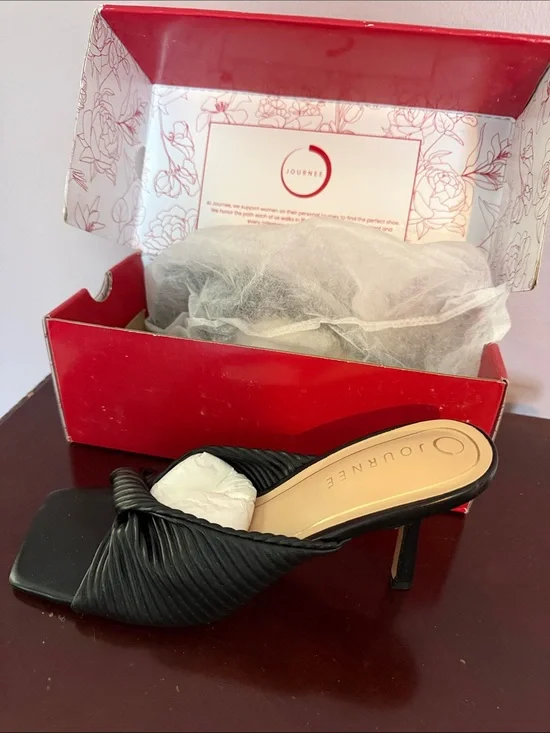 Journee Collection Black Twisted Knot Mule Heel with Square Toe