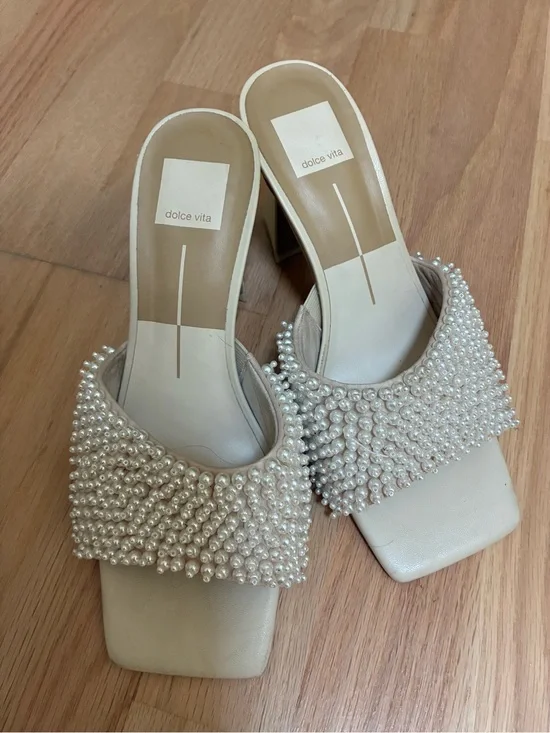Dolce Vita Ivory Pearl-Embellished Slide Heels