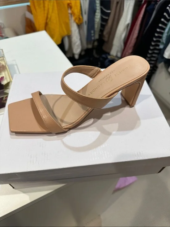 Chinese Laundry Tan Square-Toe Strappy Block Heel Mule