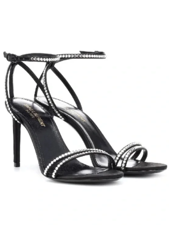 Saint Laurent Satin Crystal Robin 85 Ankle Strap Sandals